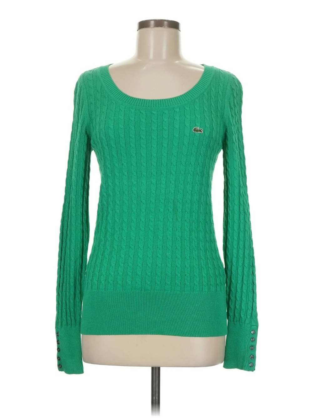 Lacoste Bright Green Cable Scoop Neck Sweater